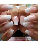 24PCS White Tip Gradient Pink Press On Nails - Medium Square & Glitter Designs - Full Cover Acrylic False Nails for Women & Girls - Buy Online on GoSupps.com