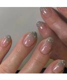 Summer Glitter French Tip Short Round Press on Nails - 24 Pcs with Stars Designs | Glossy False Nails for Women and Girls - Includes Nails Glue | Artificial Acrylic Full Cover False Nails - Style1 - Buy Online on GoSupps.com