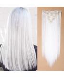 SILK-CO 23 8PCS Clip in Hair Extensions White - 100% Synthetic Long Straight Hair Piece - 23 Inch #White - Buy Online on GoSupps.com