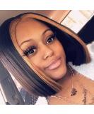 Shop 9-Inch Black Bob Lace Front Wig - Highlight Blonde Straight Wig for Women | Transparent Tip Hairline | International Shipping - Buy Online on GoSupps.com