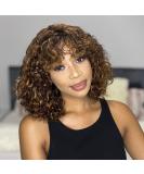 Sakula Ombre Short Curly Bob Wig with Bangs | Non Lace Front Human Hair Wig | 180% Density Piano Brown Blonde | Water Wave Wig for Black Women | 12 P4/30 - Buy Online on GoSupps.com