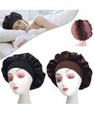 Silk Hair Bonnet for Women - 2 Pack Wide Band Satin Night Sleep Cap for Black Curly Hair - Buy Online on GoSupps.com