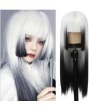 Buy Ombre White to Black Long Wig for Women - Synthetic Heat-Resistant Fiber with Bangs for Cosplay & Halloween - Buy Online on GoSupps.com