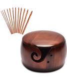 Handmade Dark Wood Yarn Bowl with Lid - Yarn Ball Holder for Knitting and Crochet - 12 Crochet Hooks Included - Buy Online on GoSupps.com