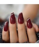 Burgundy Galaxy Glitter Shiny Medium Length Fake Nails Set - 24 Rhinestone DIY Nail Art Tips - Buy Online on GoSupps.com