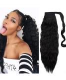 20 Inch Dark Black Wavy Wrap Around Synthetic Ponytail Extension - Corn Wave Yaki Curly Style - Buy Online on GoSupps.com
