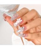 Sethexy Long Coffin False Nails - Handmade Rhinestones & Glitter Luxury 3D Acrylic Nails for Women & Girls - Buy Online on GoSupps.com