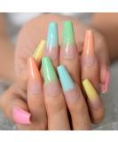 Rainbow Ombre Coffin Fake Nails Set - Glossy Nude Ballet Acrylic False Nail Tips for Women - Buy Online on GoSupps.com