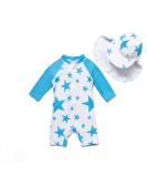 BONVERANO Baby Boys Swimsuit | Long-Sleeve One Piece Swimwear | UPF 50+ Sun Protection | Blue Star | 9-12 Months - Buy Online on GoSupps.com