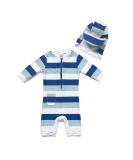 BONVERANO Baby Boys Swimsuit UPF 50+ Long-Sleeve Zipper One Piece - Stripe 2, 12-18 Months - Buy Online on GoSupps.com