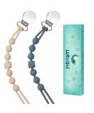 LORUIBUI Pacifier Clips for Boys - Silicone Paci Clip Set for Teething Relief - 2 Pack Beige+Grey - Baby Shower or Birthday Gift - Buy Online on GoSupps.com