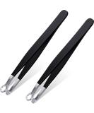 Stainless Steel Nose Hair Trimming Tweezers Set for Men and Women - 2 Pieces Black Round Head Tweezers for Sideburns, Brows, and Body - Water Resistant Nose Hair Clippers - Buy Online on GoSupps.com