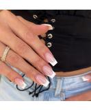 Medium Press on Nails - 24 Pcs Square False Nails with Glossy White French Tips | Stick on Acrylic Nail Designs for Women - International Shipping Available - Buy Online on GoSupps.com