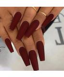 CLOACE Wine Red Long Matte Ballerina Fake Nails - 24 PCs | Full Cover Acrylic Party Nails for Women and Girls - Buy Online on GoSupps.com