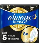 Always Ultra Sanitary Towels Secure Night Size 4 with Wings x8 Pads - Super Absorbent & Ultra Thin for Menstrual Periods - Buy Online on GoSupps.com