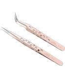 LANKIZ Stainless Steel Eyelash Extension Tweezers Set - Straight and Curved Volume Lash Tweezers for Professional Application - Rose Gold, 9 Holes - 2 Piece Set - Buy Online on GoSupps.com