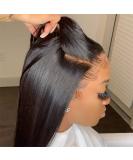 22 Inch Natural Black Lace Front Human Hair Wig - 150% Density, Pre Plucked, Glueless - Women's Straight Lace Front Wig 13x4 - Buy Online on GoSupps.com