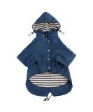 Minezi Waterproof Dog Coat with Zipper & Reflective Buttons | Adjustable Strap & Removable Hood | XS (38-42cm) - Dark Blue - Buy Online on GoSupps.com