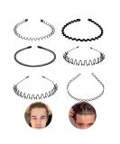 6 pieces of shaft metal headband unisex non-slip elastic headband wave hair ripe men women several styles suitable for sports fitness daily make-up (black) - Buy Online on GoSupps.com