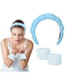 Spa Headband for Women - Puffy Makeup Headband with Wristbands - Blue Terry Cloth Fabric - Facial Skincare Hair Wrap - Buy Online on GoSupps.com