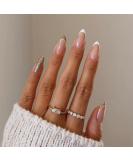 Justotry 24 Pcs Gold Glitter Almond Short False Nails - French Press on Nails | Trendy Nude Fake Nails with Glue | Stiletto Medium Stick on Nails for Women - Buy Online on GoSupps.com