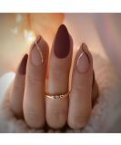 24 Pcs Short Almond Press on Nails - Solid Burgundy Medium Fake Nails with Gold Glitter Stripe | Reusable Acrylic False Nails Kit for Women | Nail Glue & Mini Nail File Included - Buy Online on GoSupps.com