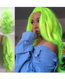 13x2.5 Fluorescent Green Lace Front Wig for Women - Naturally Wavy Heat-Resistant Synthetic Hair (Neon Green 66cm) - Buy Online on GoSupps.com