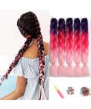 Showjarlly Jumbo Braid Art Hair Extensions - 24 Inch Ombre Kanekalon Braid - 5 Pack for Crochet Twist & Box Braids - Purple Peach & Light Pink - Buy Online on GoSupps.com