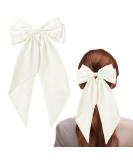 ZhongShuang Cream Colour Hair Bow Cream Colour White Big Hair Bows for Women Solid Color Bow Hair Clips with Long Ribbon French Barrette Clip Soft Satin Silky Hair Bows Cute Gifts for Women Girls - Buy Online on GoSupps.com