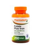 PHARMATECH Folic Acid Supplement 800mcg + Iron 27mg, Vitamin B9, Prenatal Folate, Fast Absorption - 250 Softgels - Buy Online on GoSupps.com