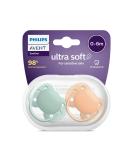 Philips Avent Ultra Soft Schnuller 2-pack-BPA-free pacifier for babies from 0 to 6 months green/orange pastel (model SCF091/03) 2 Pack green/orange pastel - Buy Online on GoSupps.com