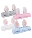 4 Pack Cute Bunny Ears Elastic Headbands for Women - Coral Fleece Makeup and Face Washing Head Wraps - Buy Online on GoSupps.com