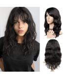 WIGNEE 100% Virgin Human Hair Natural Wave Wig with Bangs - 16 Inch Brazilian Hair Natural Black Color - Buy Online on GoSupps.com