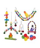 MQUPIN Bird Parrots Toys 14-Pack Cage Toys Hanging Swing Climbing Shredding Perches Ladders Sepak Takraw Bell Frosting Stick Parrot Set Toy for Medium Budgie Finches Cockatiels Conures African Parrot S-6.9inch - Buy Online on GoSupps.com