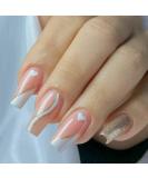 Justotry 24 Pcs Glitter Swirl French Press On Nails - Medium White Heart Ballerina Design | Acrylic Coffin False Nails with Glue for Women | Nail Art Glitter & Long - Buy Online on GoSupps.com