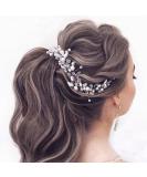 Handcess Pearl & Crystal Head Bars | Elegant Wedding Headdress for Brides & Bridesmaids | Rhinestone Hair Accessories in Silver - Buy Online on GoSupps.com