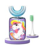 Kids Electric Toothbrush U Shaped Ultrasonic | 6 Sonic Clean Modes | IPX7 Waterproof | Rechargeable Smart Timer | Unicorn Design | for Children 2-6 | Purple - Buy Online on GoSupps.com