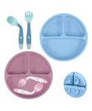 Vicloon Baby Suction Plate 2Pcs - Non-Slip Silicone Weaning Plate for Toddler Kids - Divided Dishes for Self Feeding - Fits Most Highchairs Trays - Pink/Grey Blue - Buy Online on GoSupps.com