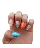 Buy 24Pcs Summer Sun Press On Nails - French Tips Medium Almond Acrylic Fake Nails with Waves Design for Women & Girls | Glossy Colorful Curve Line Manicure Art - Buy Online on GoSupps.com