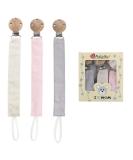 Ruby 3PC Pacifier Chain Fabric Set - Cotton Pacifier Bands for Girls with Beech Wood Clip - Pink Baby Accessories - Buy Online on GoSupps.com