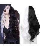 Buy Porsmeer Half Black Half White Curly Wig - Heat-Resistant Synthetic Costume Wig for Women & Girls - Perfect for Halloween - Buy Online on GoSupps.com