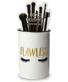 Round White Ceramic Makeup Brush Holder with Cute Sayings - Flawless Cosmetic Organizer for Vanity Countertop - Buy Online on GoSupps.com