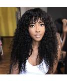 22 Water Wave Human Hair Wig with Bangs for Black Women - Brazilian Unprocessed Virgin Hair, 150% Density - Machine Made None Lace Front Wig - 22 inch - Buy Online on GoSupps.com