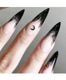 Shop Gothic Halloween Press-On Nails | Medium Almond Black French Tip Design - 24pcs Acrylic Stick-On Witch Nails for Women & Girls - Buy Online on GoSupps.com