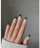 French Tip Press on Nails - Almond Medium Reusable Fake Nails - Full Cover Black Artificial Nails for Women - Buy Online on GoSupps.com