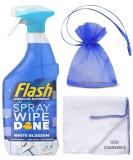 Flash Sparkling Bathroom Antibacterial Cleaning Spray Wipe-Done 800ml White Blossom Fragrance + for You: Cleaning Cloth + Organza Small Bag - Buy Online on GoSupps.com