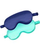 100% Silk Sleep Mask 2 Pack - Navy & Light Green - Soft Eye Cover for Sleeping - Blindfold for Women and Men - Travel Eyeshade with Elastic Strap - Buy Online on GoSupps.com