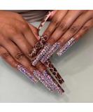 JUSTOTRY 24 Pcs Leopard French Press on False Nails with Diamonds Brown Ballerina Stick on Nails for Women - Acrylic Coffin Fake Nails with Glue - Nail Art Jewels - Buy Online on GoSupps.com