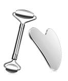 Stainless Steel Gua Sha & Facial Roller Massage Kit - 2 in 1 for Face Eyes & Body - Premium Skincare & Relaxation - Buy Online on GoSupps.com