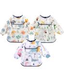 Waterproof Baby Bibs with Sleeves - 3 Pcs Painting Apron Bibs for Infants & Toddlers | Adjustable Closure & Large Pocket - White - Buy Online on GoSupps.com